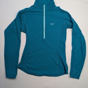 Arc'teryx Women's Delta LT Quarter-Zip Pullover Teal Waffle Grid Fleece Size S